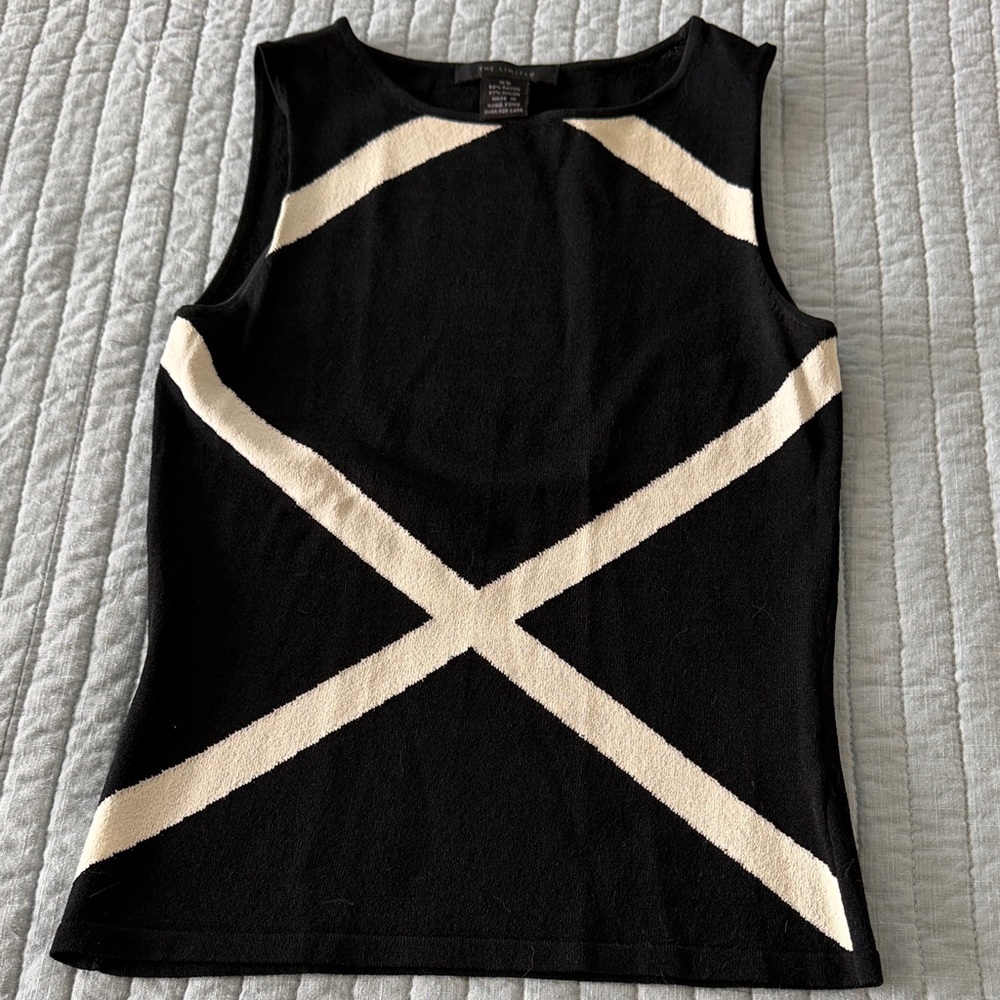 The Limited Black Tank Top with Cream Geometric X